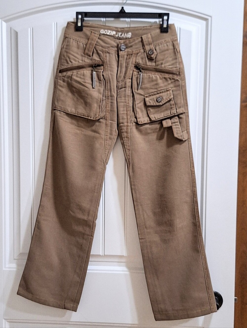 Vintage Gozip Jeans Y2K Brown Cargo Pants Multi Pocket Utility Low Rise Size S